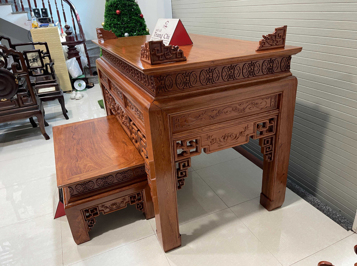 Bàn thờ án gian cả bàn cơm bằng gỗ hương đá